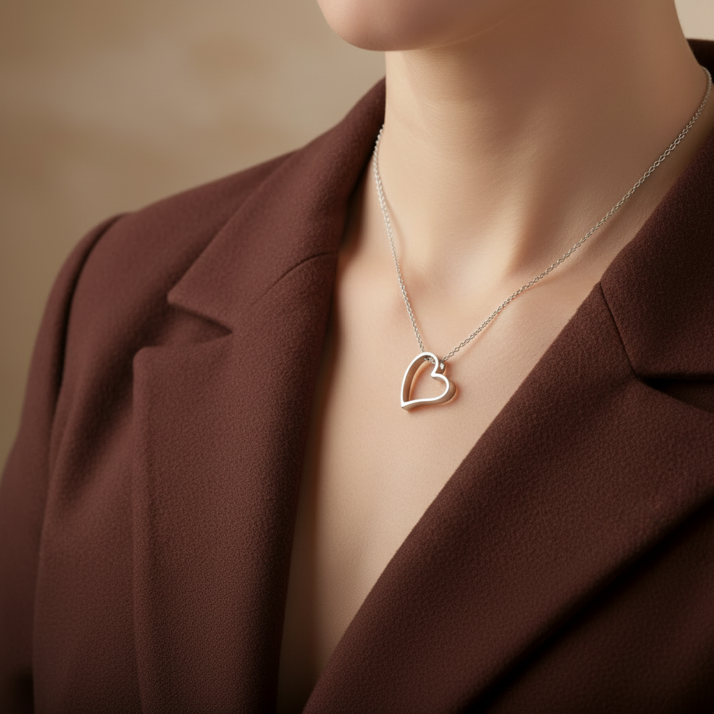 heart-shaped silver pendant with silver chain for women